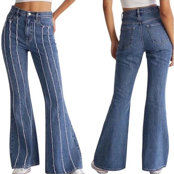 PacSun Denim - PacSun Blue & White Stripe High Waisted Flare Wide Leg Jeans Women’s Size 28